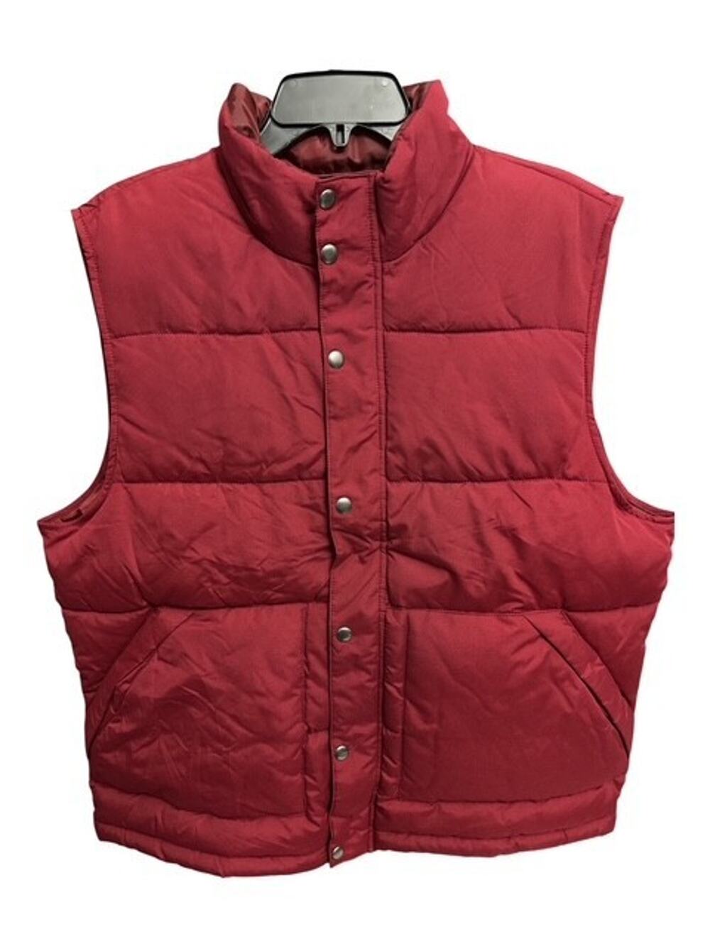 St Johns Bay Mens Large Full Zip Puffer Vest Burgundy Red Mock Neck Lightweight